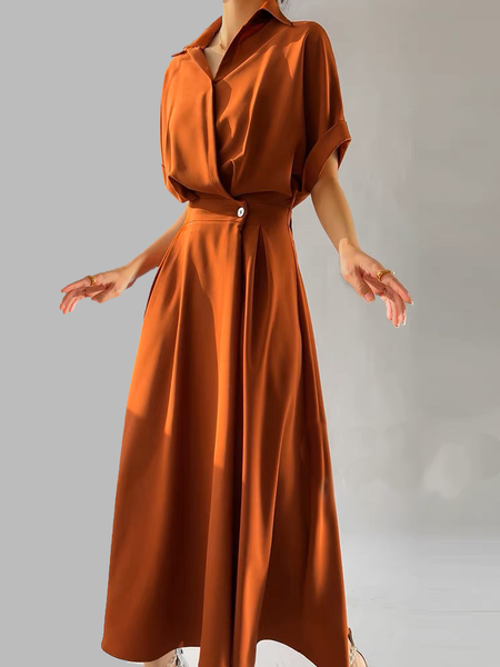 

Elegant Satin Shawl Collar Dress, Orange, Maxi Dresses