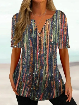 

V Neck Casual Ombre Shirt, Multicolor, Shirts & Blouses