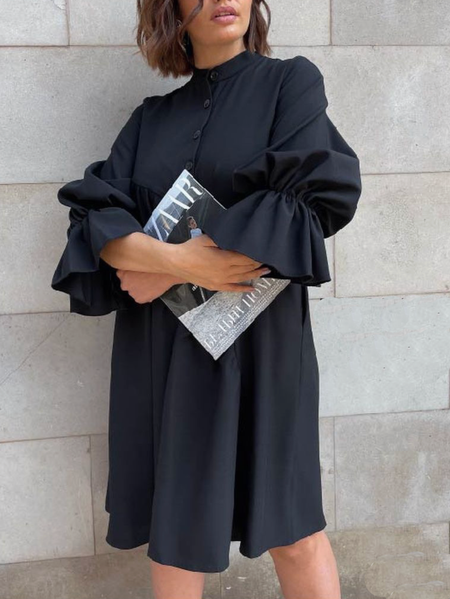 

Crew Neck Regular Fit Elegant Plain Dress, Black, Mini Dresses