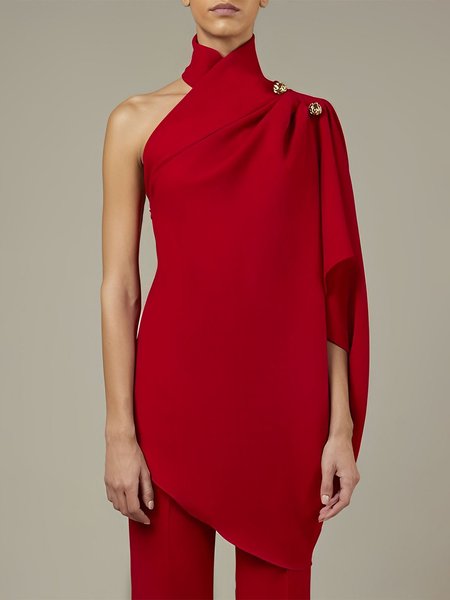 

Plain Halter Elegant Loose Shirt, Red, Blouses and Shirts