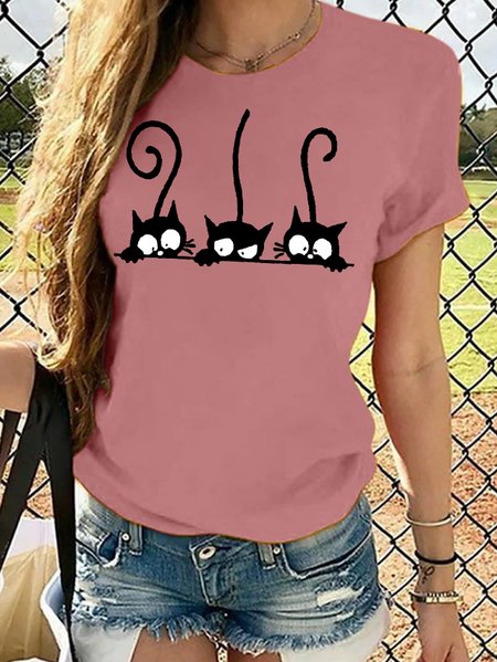 

Women's Cute Cat Casual T-Shirt, Pink, T-shirts