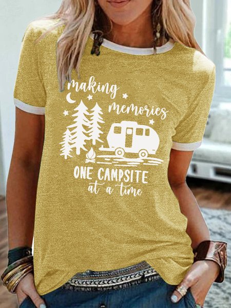 

Women's Happy Camper Nature Lover Adventure Casual T-Shirt, Yellow, T-shirts
