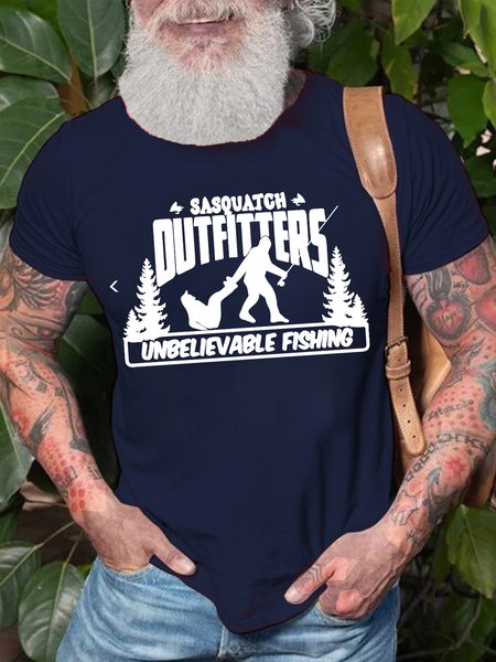 

Men's Sasquatch Dutfitters Unbelievable Fishing Funny Bigfoot Graphic Printing Text Letters Crew Neck Cotton Casual T-Shirt, Purplish blue, T-shirts