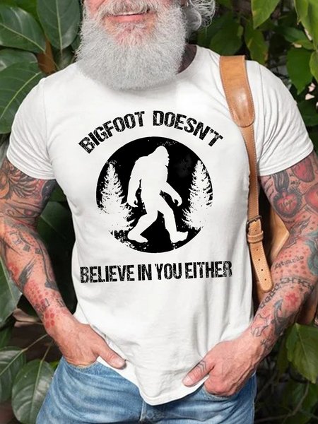

Men's Bigfoot Doesn't Believe In You Either Funny Graphic Printing Text Letters Loose Casual Cotton T-Shirt, White, T-shirts