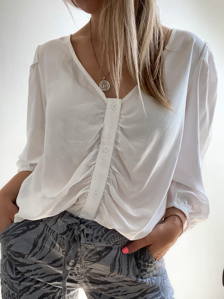 

Plain Casual Loose V Neck Blouse, White, Blouses & Shirts