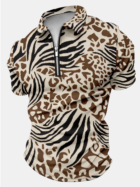 

Men's Leopard Print Zebra Print Art Printing Polo Collar Regular Fit Leopard Casual Polo Shirt, As picture, T-shirts
