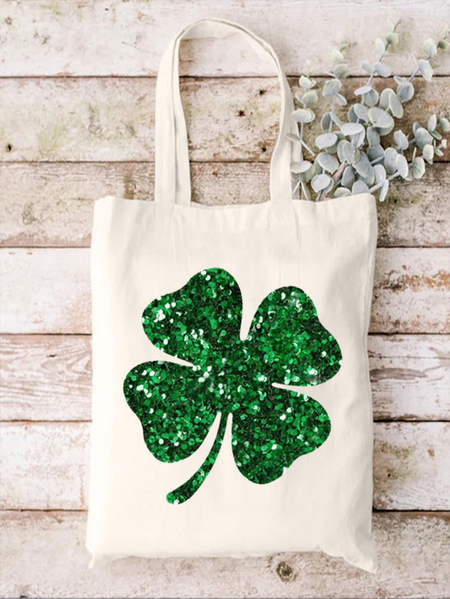 

Women's Glitter Shamrock St patricks day Shopping Tote, White, Bags