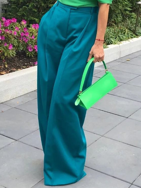 

Elegant Plain Loose Fashion Pants, Blue, Pants