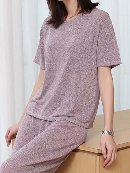

Casual Short Sleeve Trousers Pajamas Homewear Set, Pink-gray, Loungewear & Sleepwear