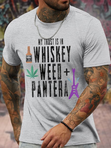 

Men's My Trust Is In Whiskey Weed Pantera Funny Graphic Printing Casual Text Letters Loose Cotton T-Shirt, Light gray, T-shirts