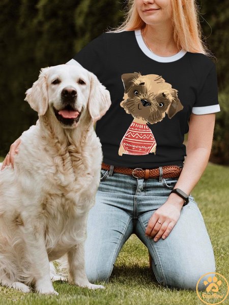 

Lilicloth X Funnpaw Women's Funny Dog Print T-Shirt, Black, T-shirts