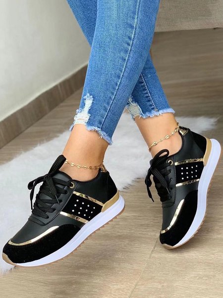 

Women's Color Block Casual Lace-Up Sneakers, Black, Sneakers
