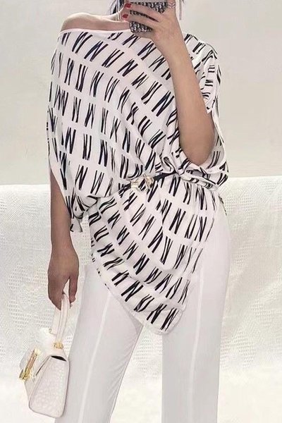 

Text Letters One Shoulder Elegant Regular Fit Shirt, White, Blouses and Shirts