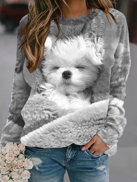

Regular Fit Dog Casual Crew Neck Sweatshirt, Gray, Sweatshirts & Hoodies
