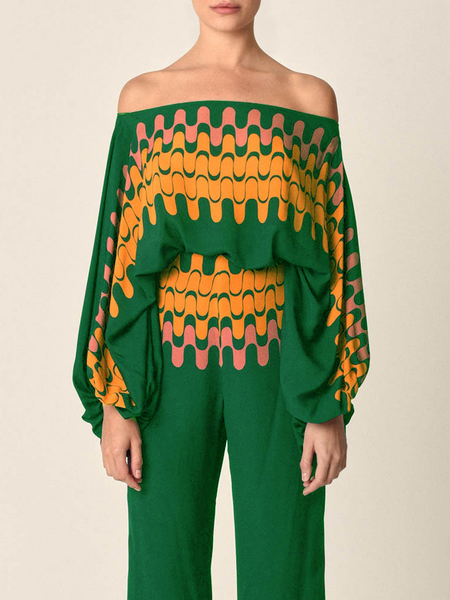 

Geometric Three Cold Shoulder Quarter Urban Shirt, Green, Blouses and Shirts