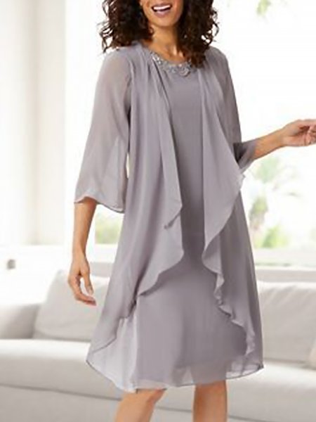

Crew Neck Elegant Plain Two-Piece Set, Gray, Formal Dresses