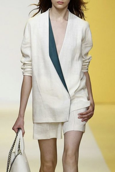 

Color Block Daily Regular Fit Elegant Blazer, Off white, Blazers
