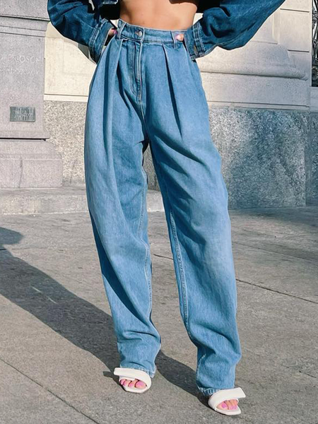 

Plain Urban Loose Lightweight Jeans, Blue, DENIM