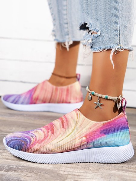

Breathable Color Block Slip On Flyknit Sneakers, Multicolor, Sneakers