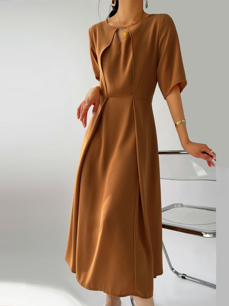 

Crew Neck Plain Regular Fit Elegant Dress, Orange, Maxi Dresses