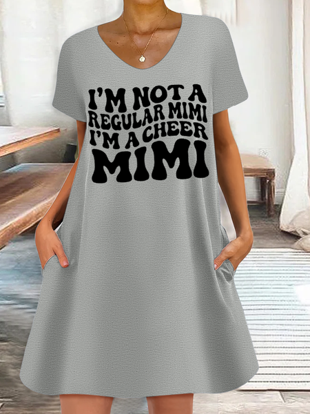 

Women‘s Funny Not A Regular Mimi Cheerleader Mimi Loose Text Letters Casual V Neck Dress, Gray, Dresses