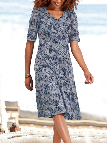 

Loose Knitted Casual V Neck Dress, Blue, Midi Dresses