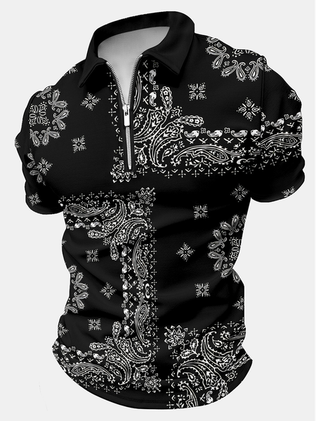 

Men's Paisley Art Printing Casual Polo Collar Regular Fit Polo Shirt, As picture, T-shirts