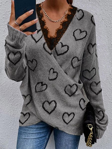 

Wool/Knitting Heart/Cordate Casual Sweater, Gray, Sweaters & Cardigans