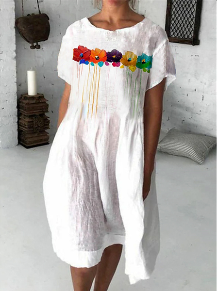 

Women Casual Floral Summer Crew Neck Midi Dress, White, Mini Dresses
