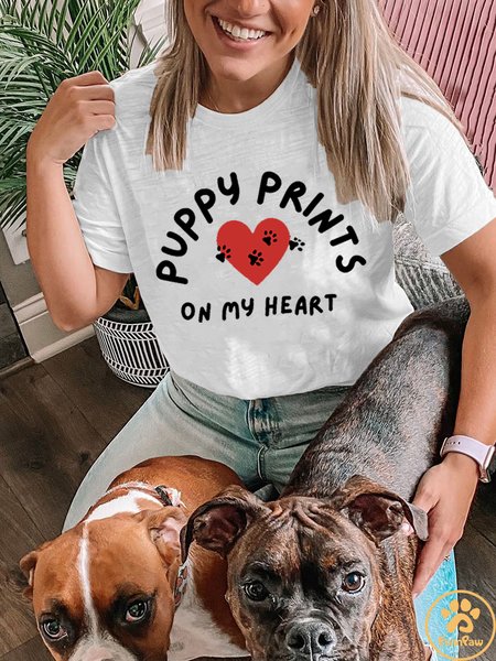 

Lilicloth X Funnpaw X Kat8lyst Puppy Prints On My Heart Women's T-Shirt, White, T-shirts