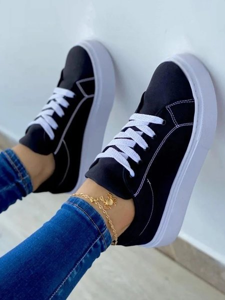 

Women's Casual Lace-Up Canvas Shoes, Black, Sneakers
