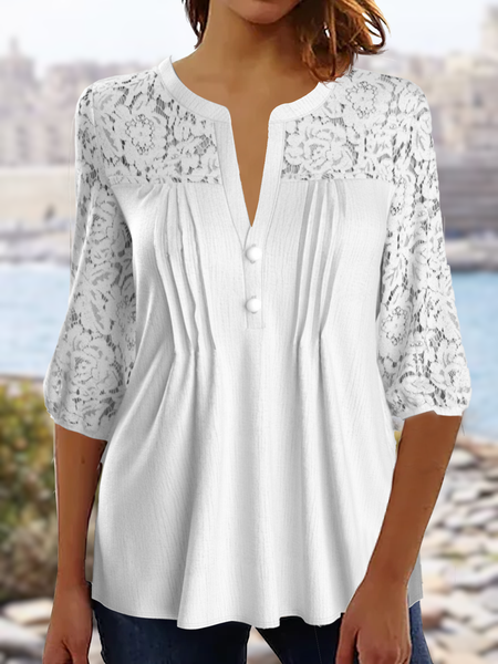 

Color Block Buttoned Casual Loose Shirt, White, Tunics
