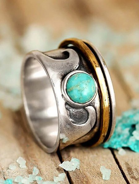 

Silver Ocean Motif Natural Turquoise Ring Boho Ethnic Women's Jewelry, As picture, Earrings
