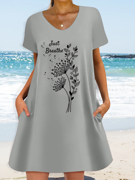 

Women’s Dandelion Just Breathe Casual Loose V Neck Text Letters Dress, Gray, Dresses