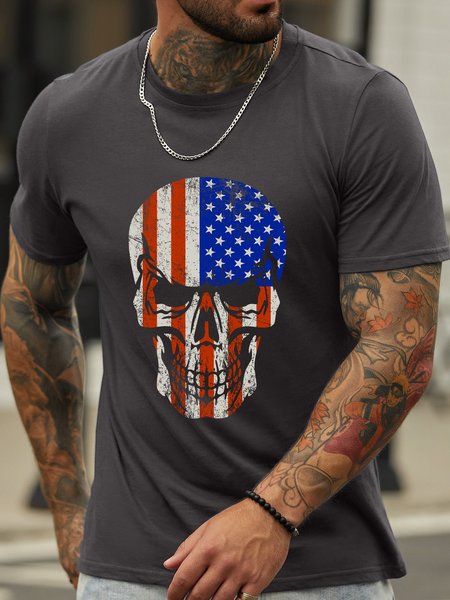 

Lilicloth X Jessanjony America Flag USA Skull Men's T-Shirt, Deep gray, T-shirts