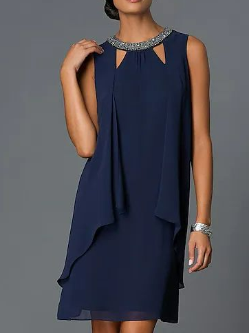 

Crew Neck Plain Casual Loose Dress, Blue, Formal Dresses