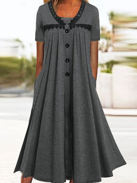 

Lace Casual V Neck Dress, Gray, Dresses