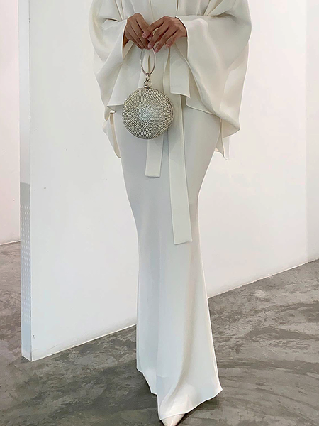 

Regular Fit No Elasticity Elegant Long Skirt, White, Skirts