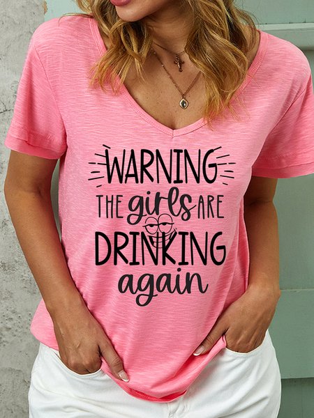 

Lilicloth X Paula Warning The Grirls Are Drinking Again Women's V Neck T-Shirt, Pink, T-shirts
