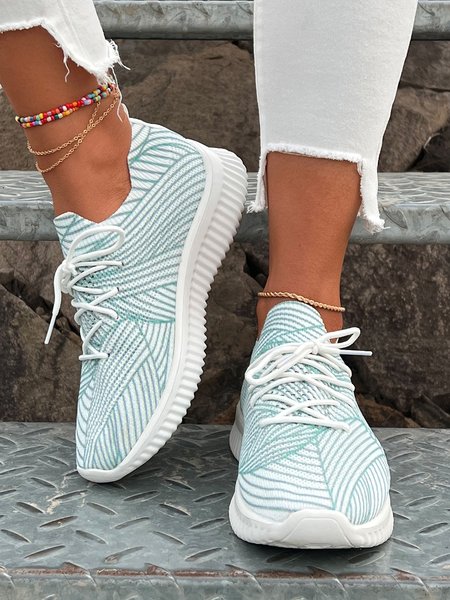 

Green Striped Pattern Lace-up Front Running Shoes, Sneakers