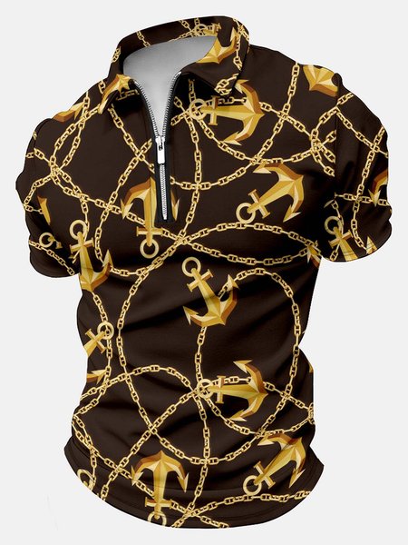

Men’s Chains And Anchors Casual Regular Fit Polo Collar Plants Polo Shirt, As picture, T-shirts