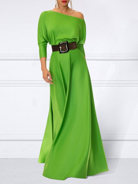 

Loose Elegant Plain One Shoulder Shirt, Green, Blouses and Shirts