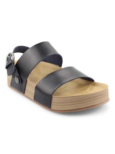 

Vintage Adjustable Buckle Platform Sandals, Black, Sandals