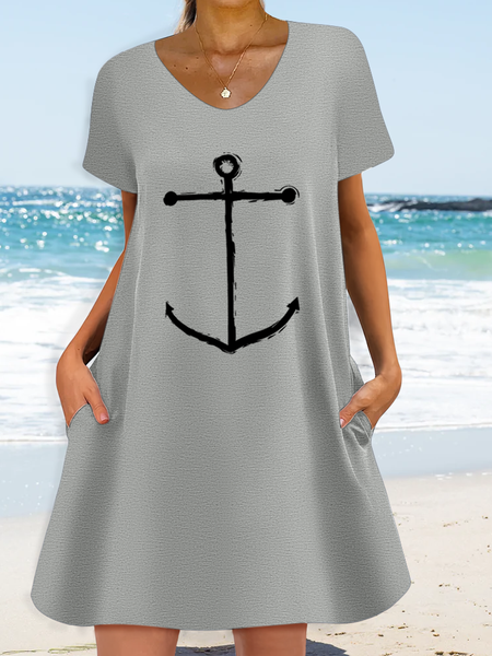

Women's Sea Anchor Loose Casual Dress, Gray, Dresses
