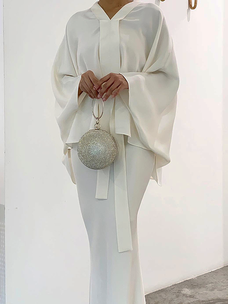 

Loose Elegant V neck Three Quarter Blouse, White, Blouses and Shirts