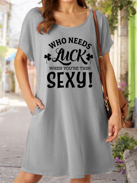 

Lilicloth X Cadzart Who Needs Luck When You're This Sexy Women's V Neck Casual Dress, Gray, Dresses