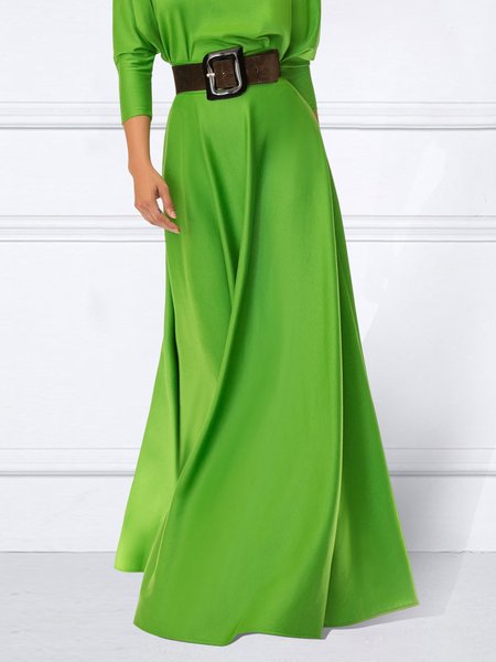 

Elegant Plain Regular Fit Long Skirt, Green, Skirts