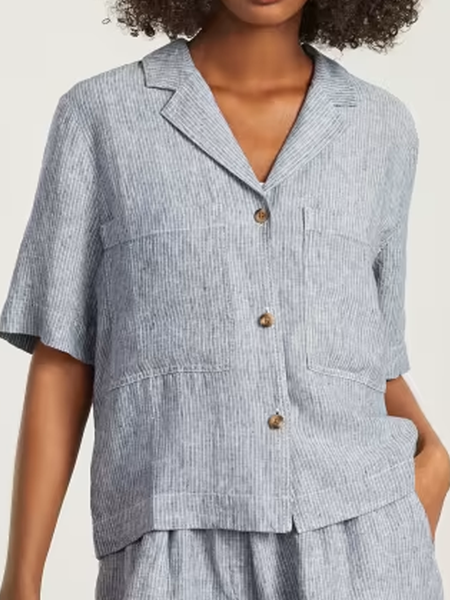 

Shirt Collar Linen Loose Buttoned Blouse, Gray, Shirts & Blouses