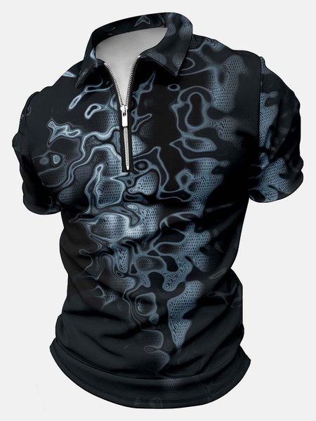 

Men’s Outdoor Vacation Waves Pattern Casual 3D Printing Polo Collar Polo Shirt, As picture, T-shirts