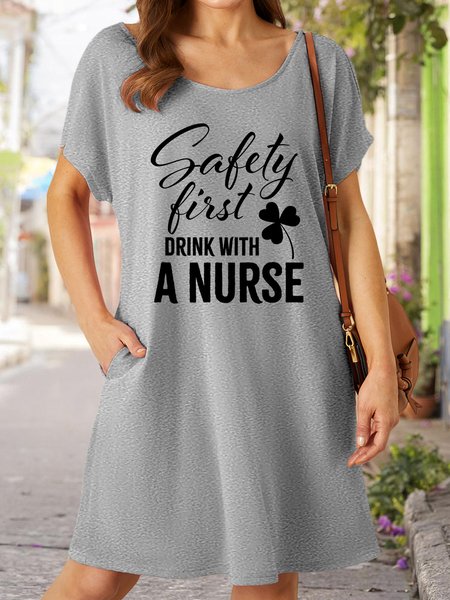 

Lilicloth X Cadzart Safety First Drink With A Nurse Women's V Neck Casual Dress, Gray, Dresses